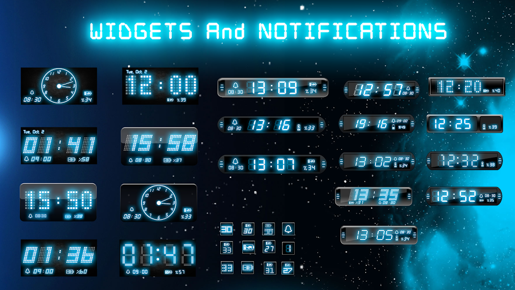 Alarm Clock Neon official Google Play screenshot showing a clock interface.
