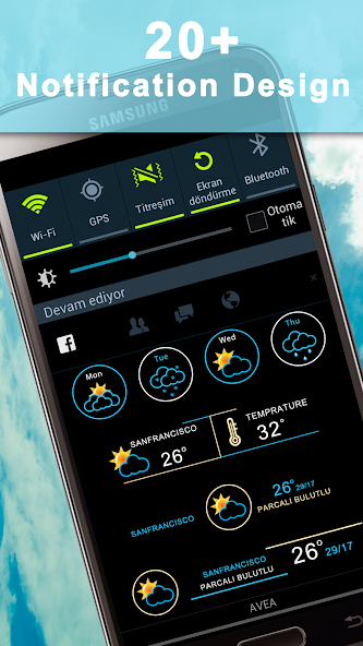Weather Rise Clock official Google Play screenshot showing clock and weather information.