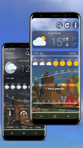 Original Weather Nature 3D promotional image showing forecasts for Los Angeles and Istanbul